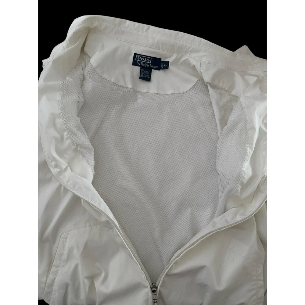 VTG 90s Polo Ralph Lauren Men Jacket XL White Black Stripe Harrington Lined Mesh